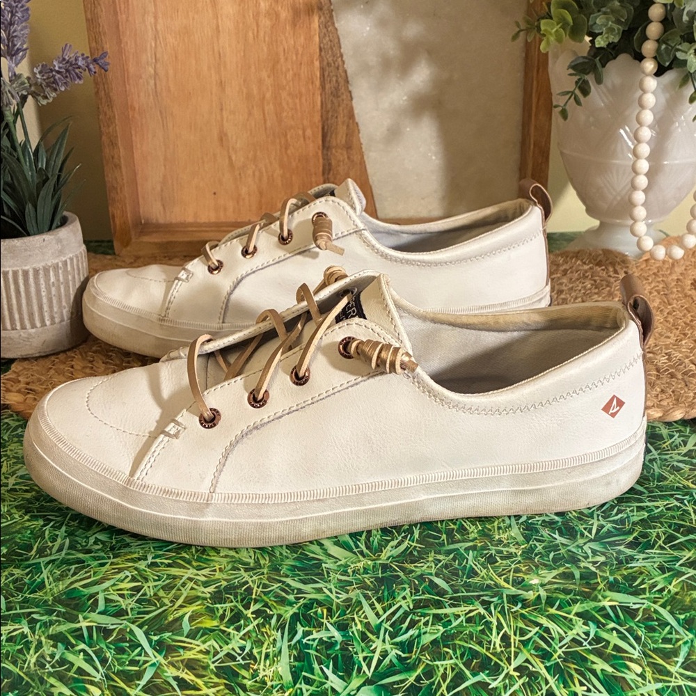 Sperry Women's Crest Vibe White Leather Casual Sneakers - Picture 4 of 13